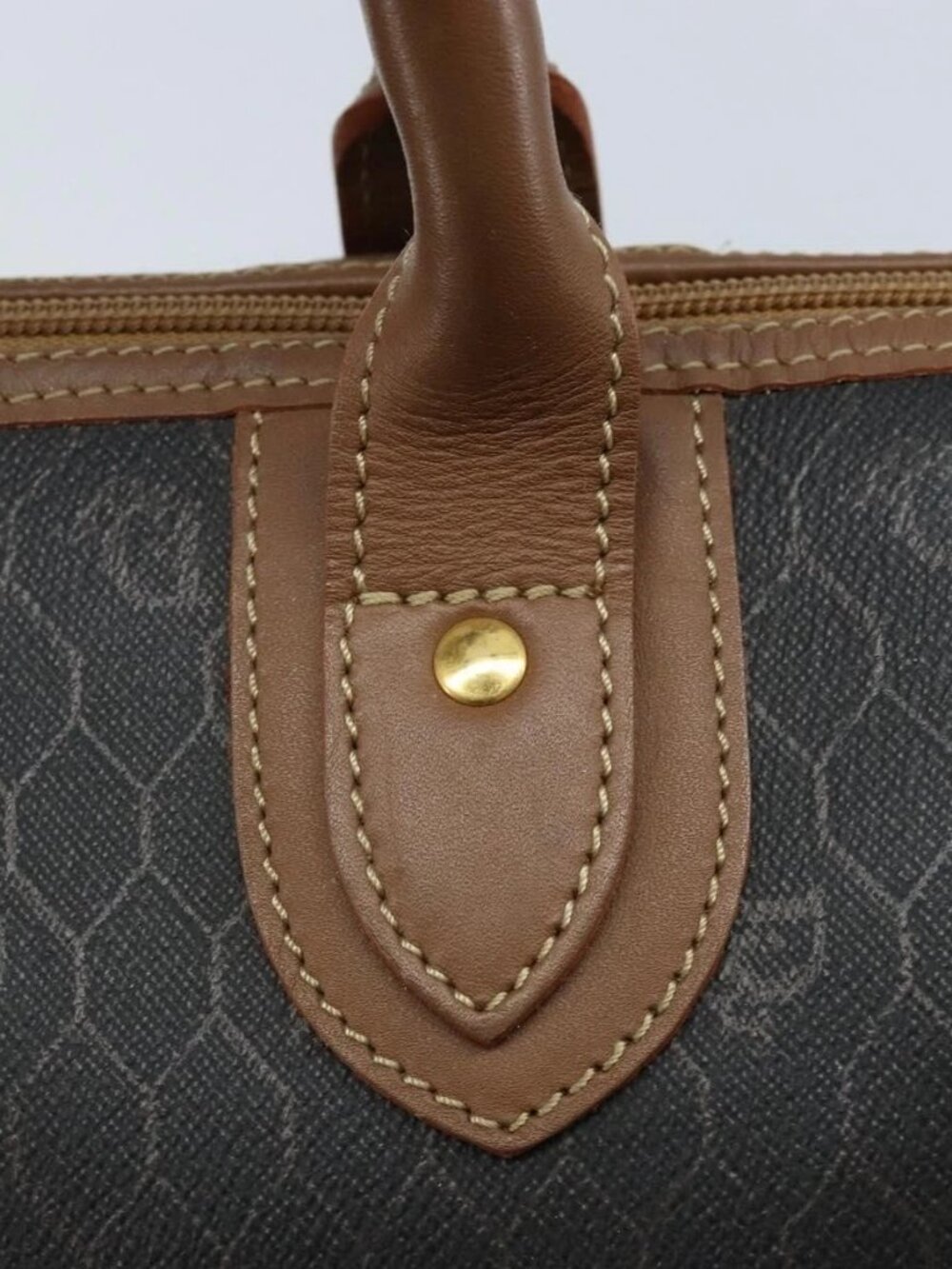 Christian Dior Honeycomb Canvas Hand Bag PVC Black Gold Auth 166851 - Picture 9 of 16